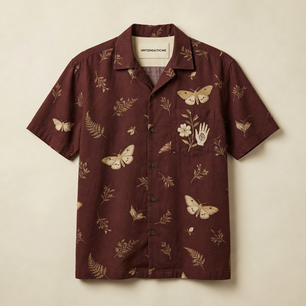 Gold Botanical Shirt in Oxblood